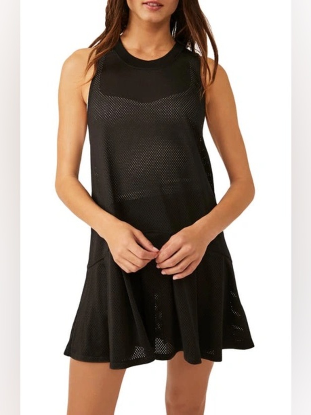 Free People Movement Courtside Semisheer Mesh Black Mini Tank Dress Size Medium